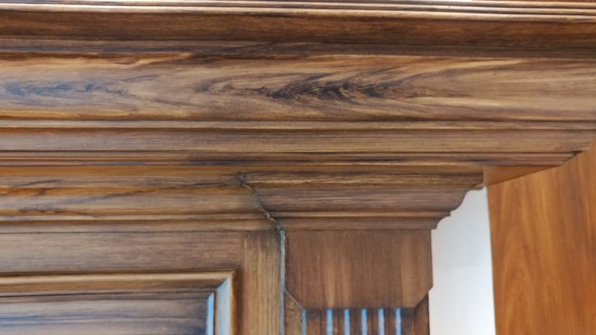Faux wood grained fireoplace walnut closeup